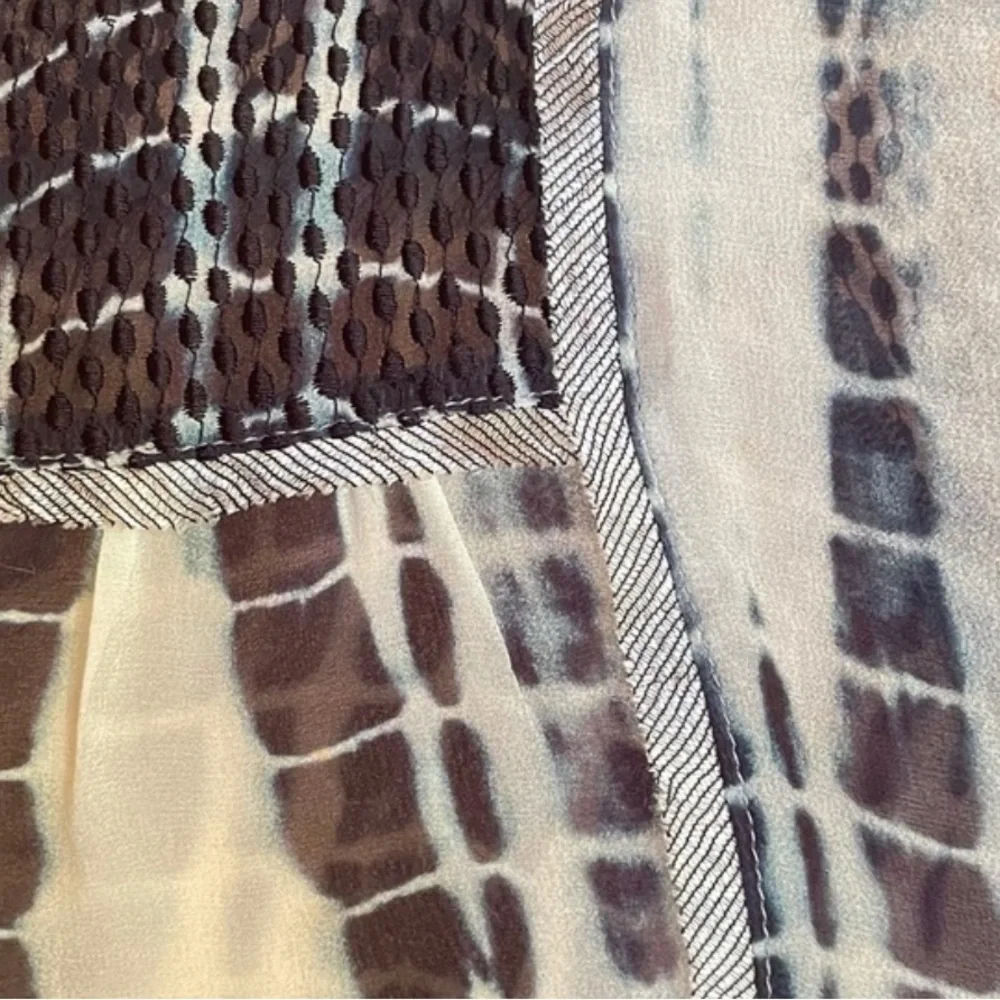 Burning Torch Upcycled Silk Blouse in Tie Dye Indigo on light Gray mesh detail - Picture 16 of 16